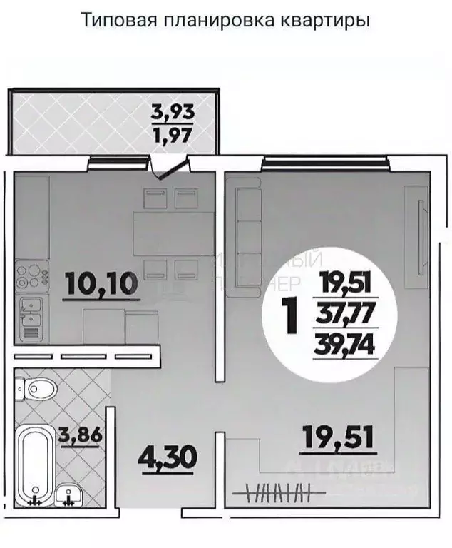 Квартира, 1 комната, 39 м - Фото 1