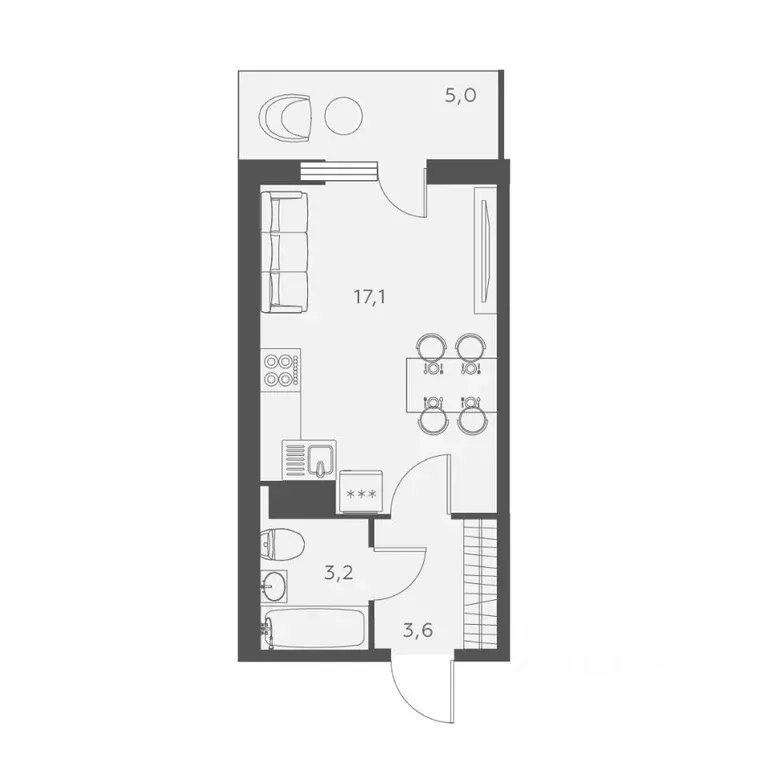 Студия Санкт-Петербург ул. Русановская, 24 (25.2 м) - Фото 0