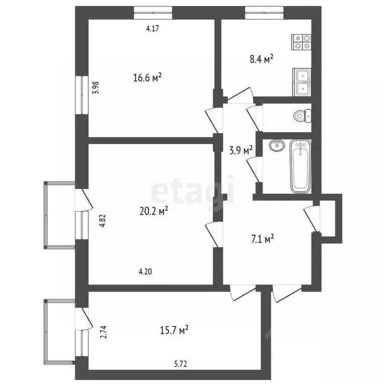 3-к кв. Ярославская область, Ярославль Балтийская ул., 8А (63.0 м) - Фото 1