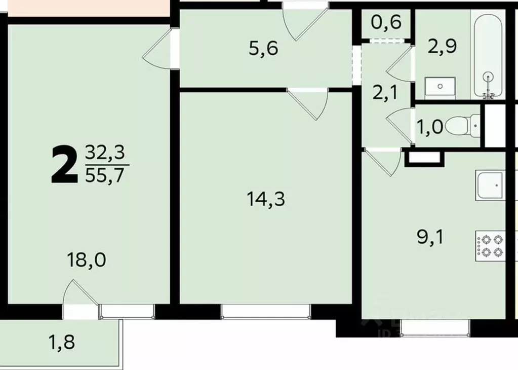 2-к кв. Москва Боровское ш., 32 (55.0 м) - Фото 0