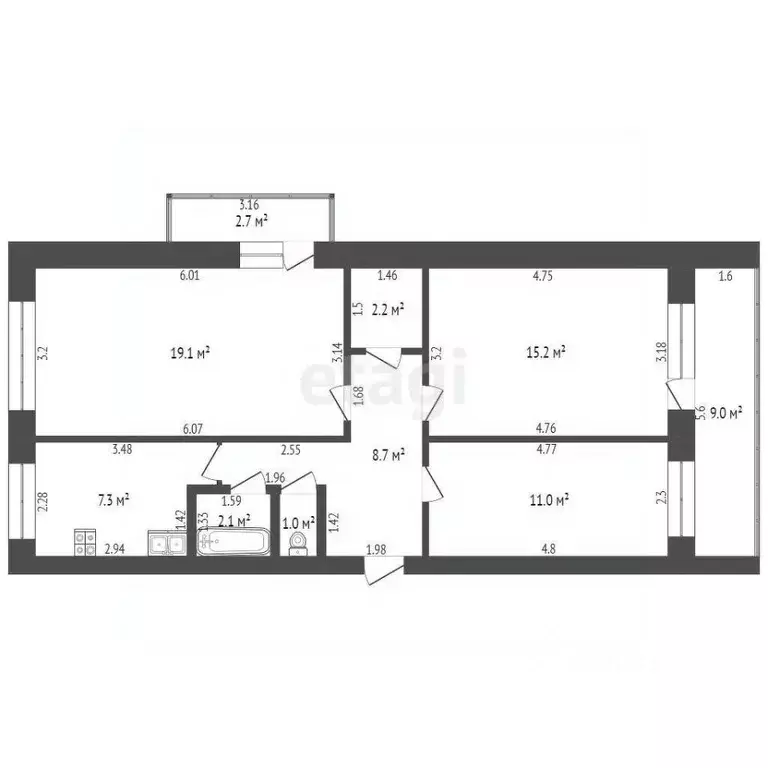 3-к кв. Башкортостан, Стерлитамак ул. Худайбердина, 145 (66.6 м) - Фото 2