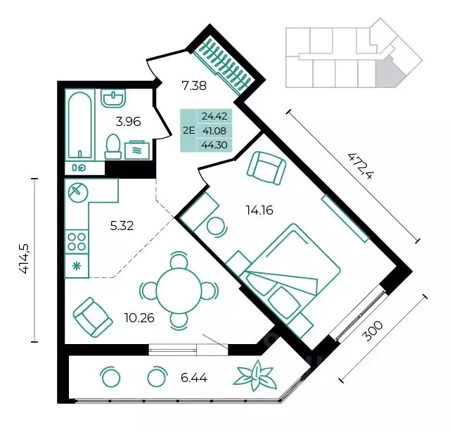 2-к кв. Адыгея, Майкопский район, пос. Тульский  (44.3 м) - Фото 0