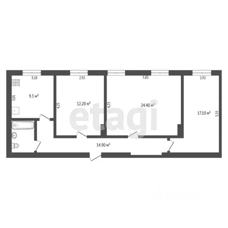 3-к кв. Омская область, Омск ул. 33-я Северная, 48 (82.2 м) - Фото 1