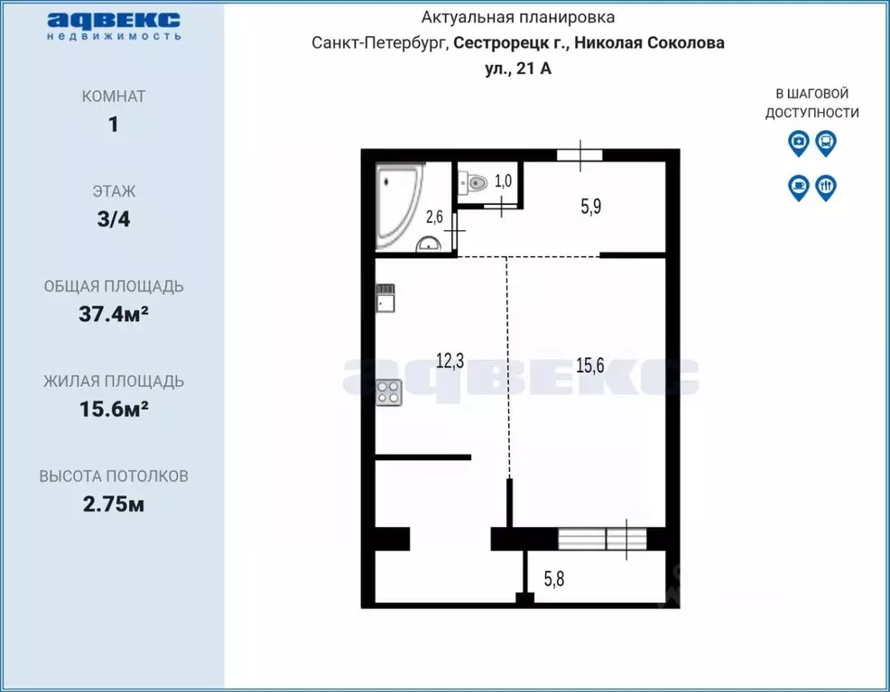 1-к кв. Санкт-Петербург, Санкт-Петербург, Сестрорецк ул. Николая ... - Фото 2