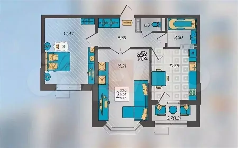 2-к. квартира, 56 м, 8/9 эт. - Фото 0