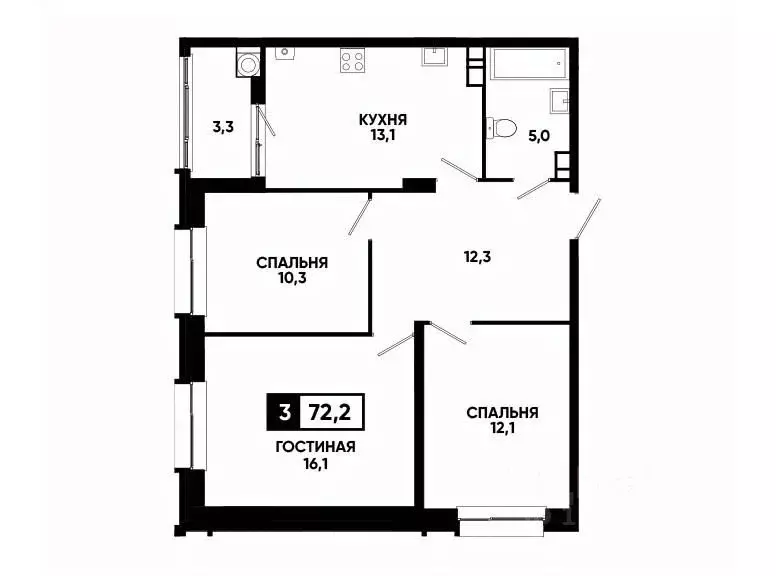 3-к кв. Ставропольский край, Ставрополь ул. Андрея Голуба, 14к2 (72.2 ... - Фото 0