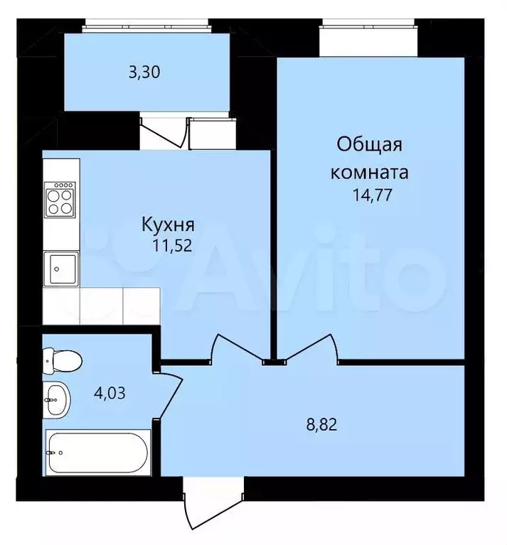 1-к. квартира, 39,1 м, 5/14 эт. - Фото 1