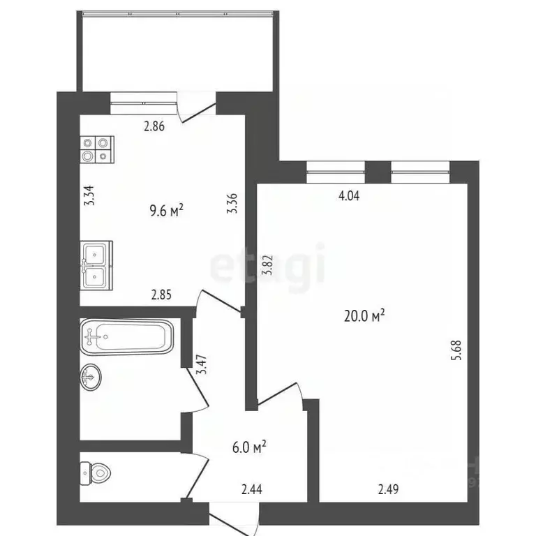 1-к кв. Вологодская область, Вологда ул. Горького, 145 (41.7 м) - Фото 1