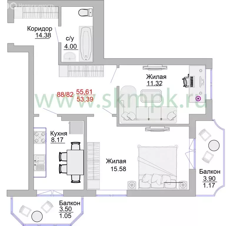 2-комнатная квартира: Пионерский, Портовая улица, 5 (63.2 м) - Фото 0