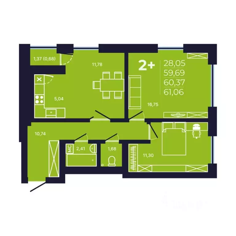 2-к кв. Башкортостан, Уфа ул. Майора Доставалова, 11 (60.1 м) - Фото 1