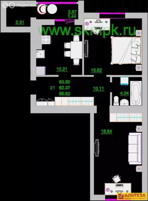 2-комнатная квартира: Зеленоградск, улица Тургенева, 16А (63.2 м) - Фото 1