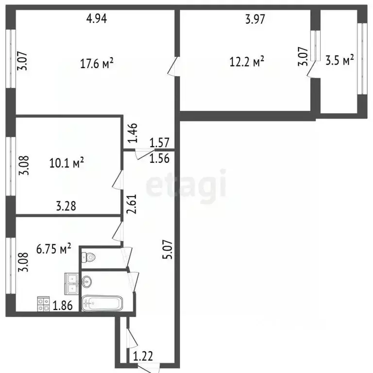 3-к кв. Санкт-Петербург Будапештская ул., 10К2 (59.2 м) - Фото 2