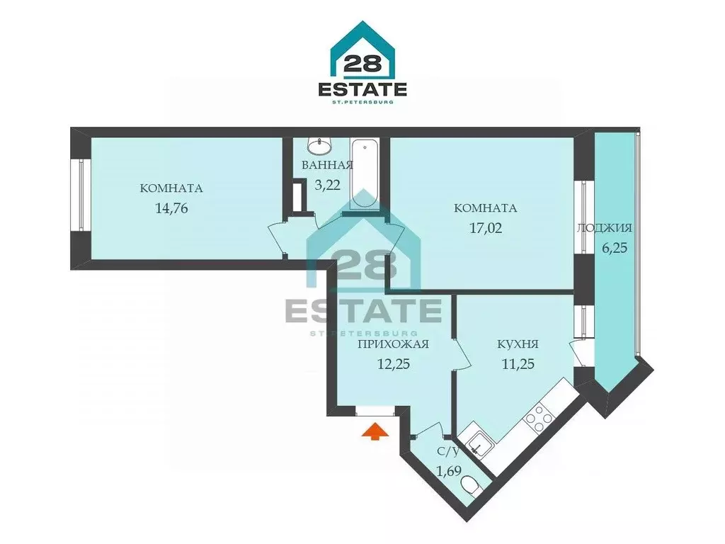 2-к кв. Санкт-Петербург Ленинский просп., 68 (60.19 м) - Фото 2