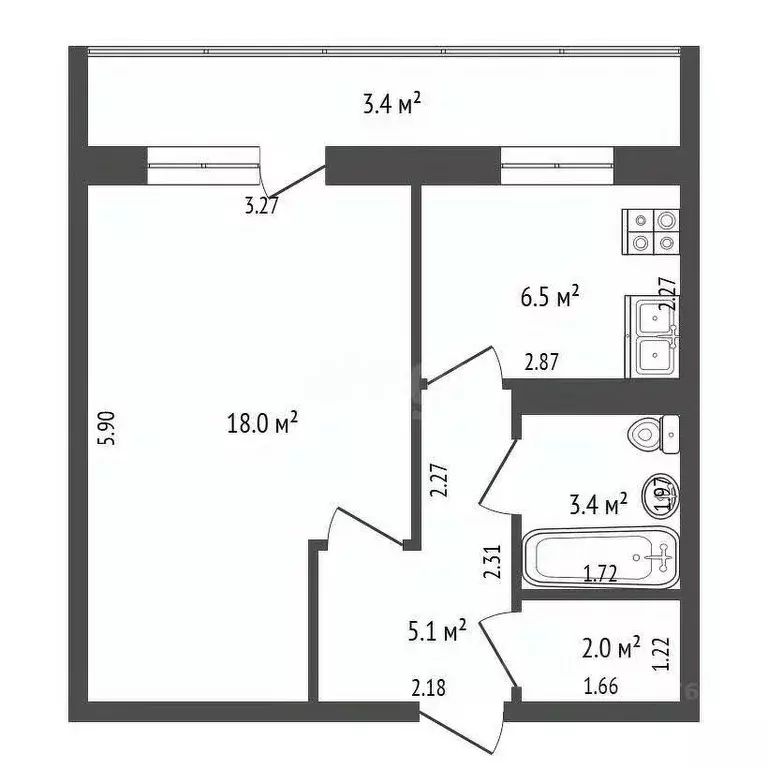 1-к кв. Татарстан, Альметьевск ул. Гафиатуллина, 51Б (35.0 м) - Фото 2