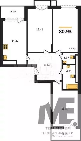 3-к. квартира, 80,9 м, 2/7 эт. - Фото 0