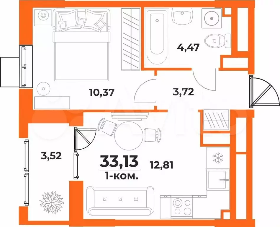 1-к. квартира, 33,1 м, 8/10 эт. - Фото 0