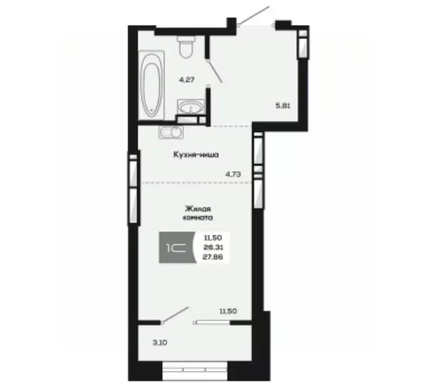 Студия Новосибирская область, Новосибирск ул. Титова, 48 (26.31 м) - Фото 1