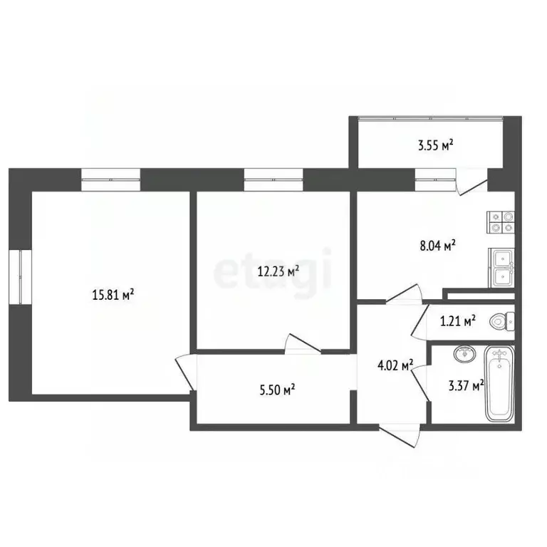 2-к кв. Калужская область, Калуга ул. Серафима Туликова, 2 (50.5 м) - Фото 2