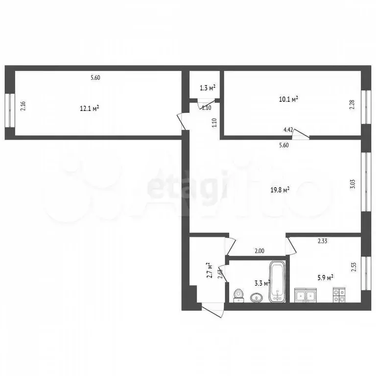 3-к. квартира, 53,9 м, 5/5 эт. - Фото 0