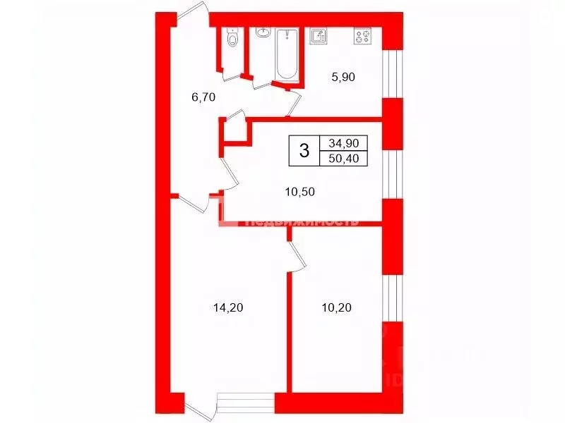3-к кв. Ленинградская область, Сланцы ул. Кирова, 46 (50.4 м) - Фото 1