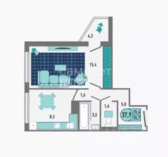 1-к кв. Липецкая область, Липецк Минская ул. (37.9 м) - Фото 1