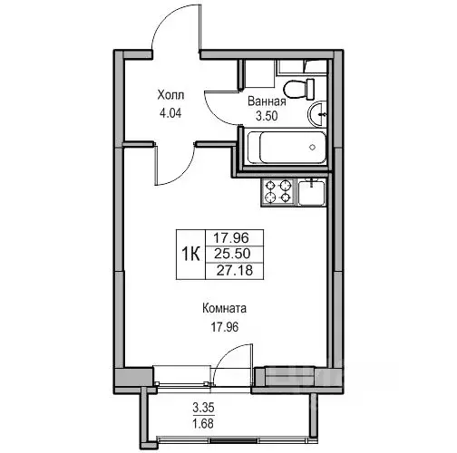 Студия Санкт-Петербург ул. Ивинская, 5к2 (27.18 м) - Фото 1