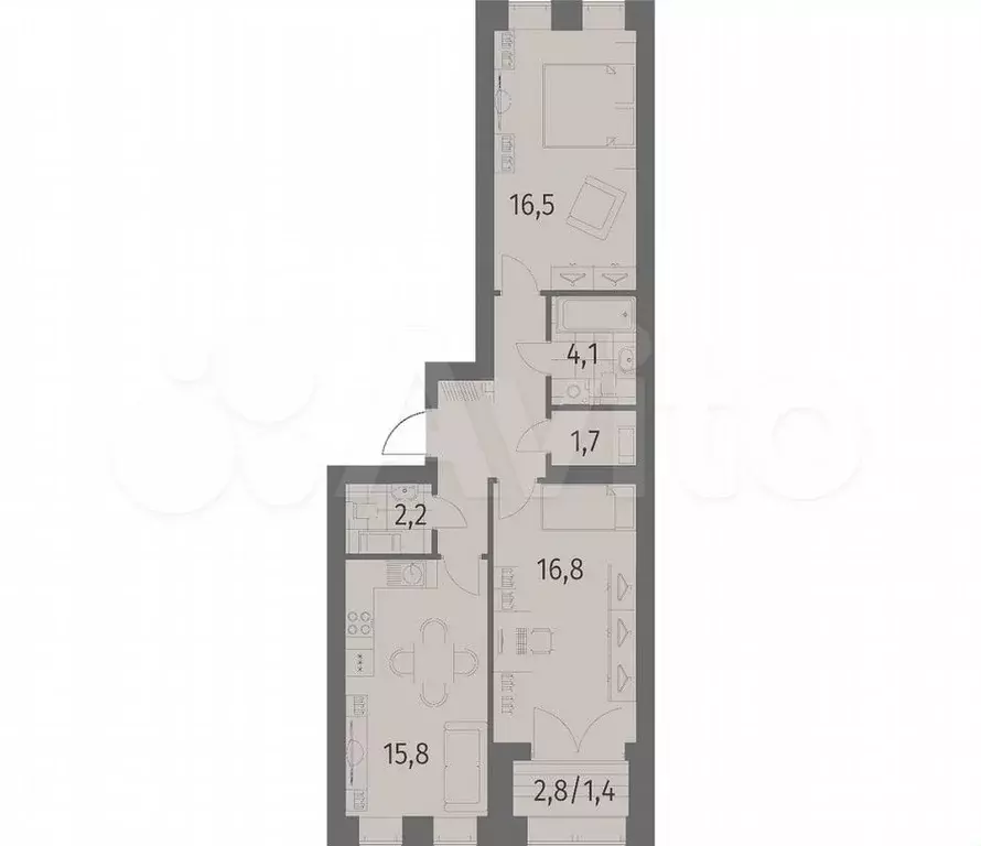 2-к. квартира, 67м, 2/13эт. - Фото 1