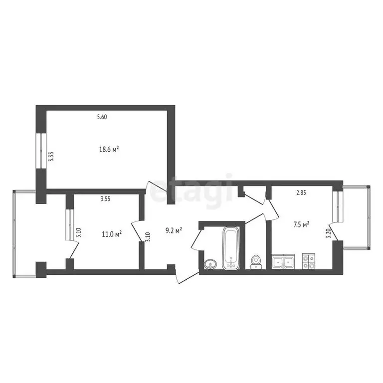 2-комнатная квартира: Школьное, улица Мира, 17 (53 м) - Фото 1