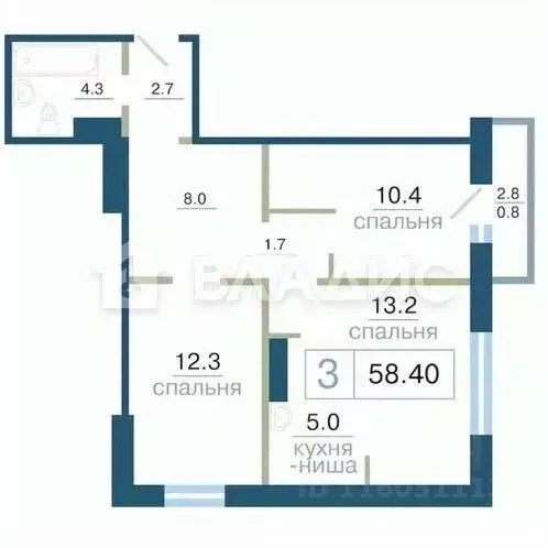 3-к кв. Красноярский край, Красноярск ул. Дубровинского, 110Г (58.4 м) - Фото 1