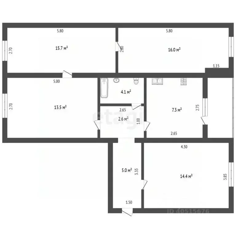 4-к кв. Татарстан, Лениногорск ул. Гагарина, 33 (78.0 м) - Фото 2