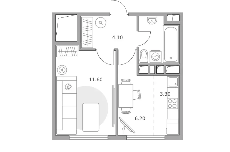 2-к квартира, 29 м - Фото 0