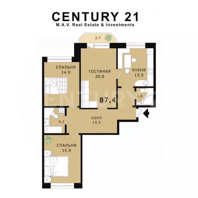 3-к кв. Санкт-Петербург ул. Тамбасова, 13К3 (87.4 м) - Фото 2