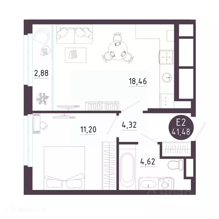 1-к кв. Рязанская область, Рязань Московское ш. (41.48 м) - Фото 1