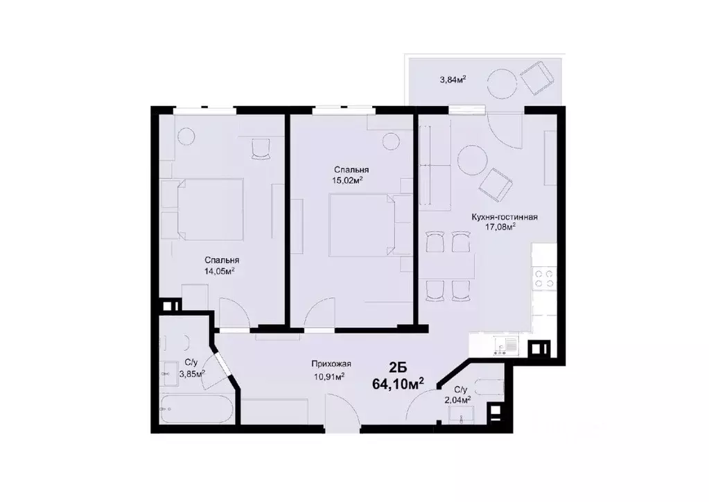 2-к кв. Самарская область, Тольятти ул. Маршала Жукова, 60 (64.01 м) - Фото 1