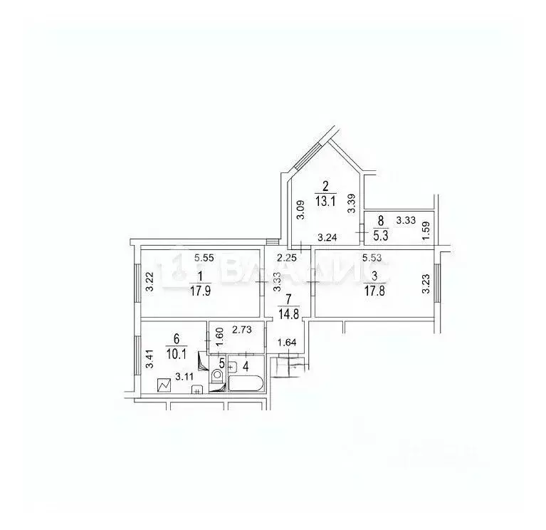 3-к кв. Москва Белореченская ул., 6 (83.1 м) - Фото 2