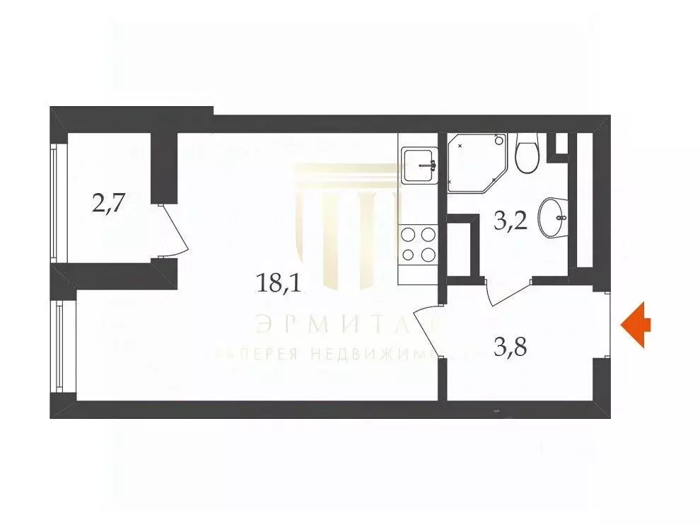 Студия Санкт-Петербург просп. Буденного, 21к1 (27.8 м) - Фото 1