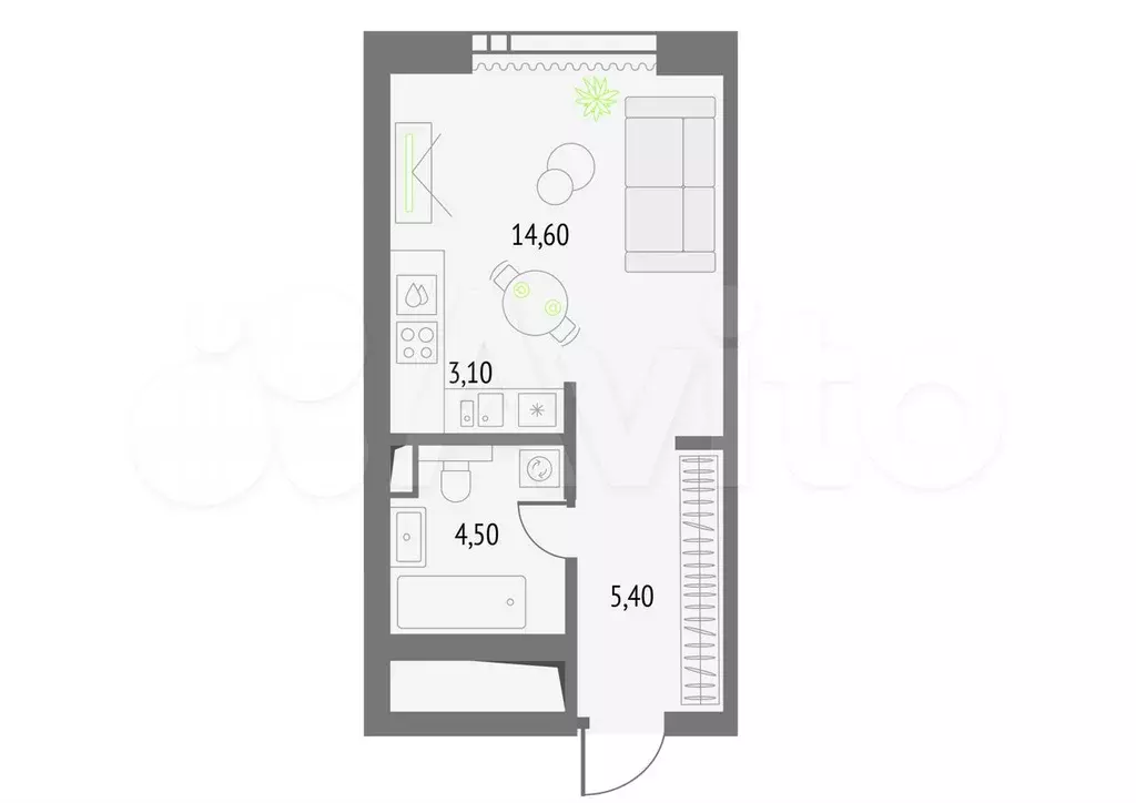 Квартира-студия, 27,6 м, 48/55 эт. - Фото 0