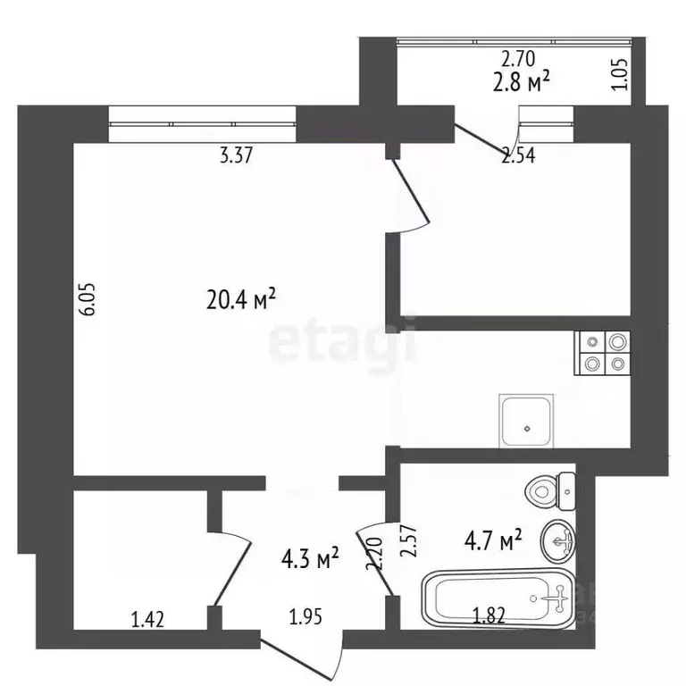 1-к кв. Тюменская область, Тюмень ул. Червишевский Тракт, 58 (44.0 м) - Фото 1
