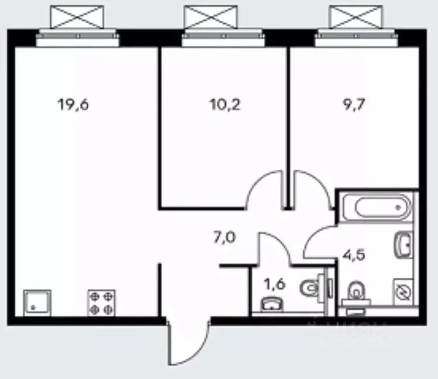 3-к кв. Москва № 100 кв-л, 1к1 (51.6 м) - Фото 2