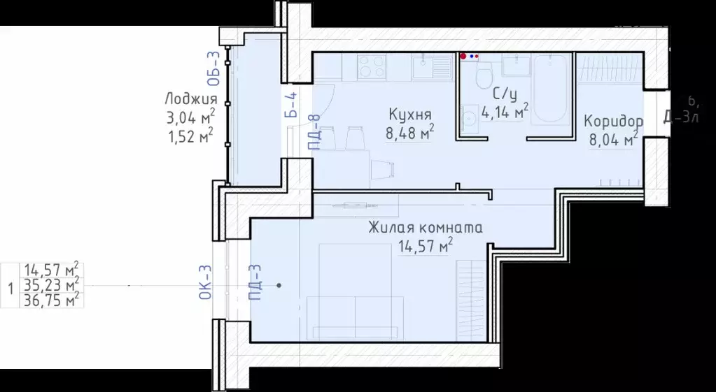 Продаётся 1-к квартира, 36.8 м - Фото 1