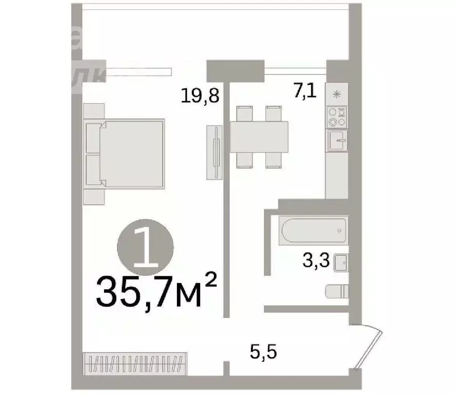 1-к кв. Тюменская область, Тюмень ул. Вересковая, 15к1 (35.7 м) - Фото 1