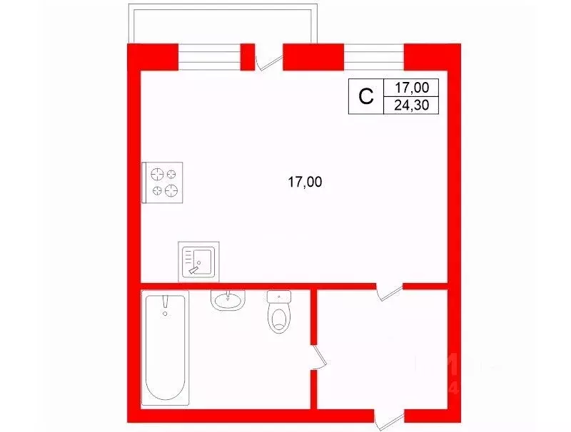 Студия Санкт-Петербург Выборгское ш., 23к2 (24.3 м) - Фото 2