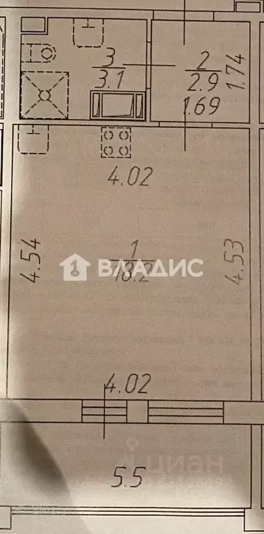Студия Санкт-Петербург просп. Ветеранов, 183 (24.2 м) - Фото 2