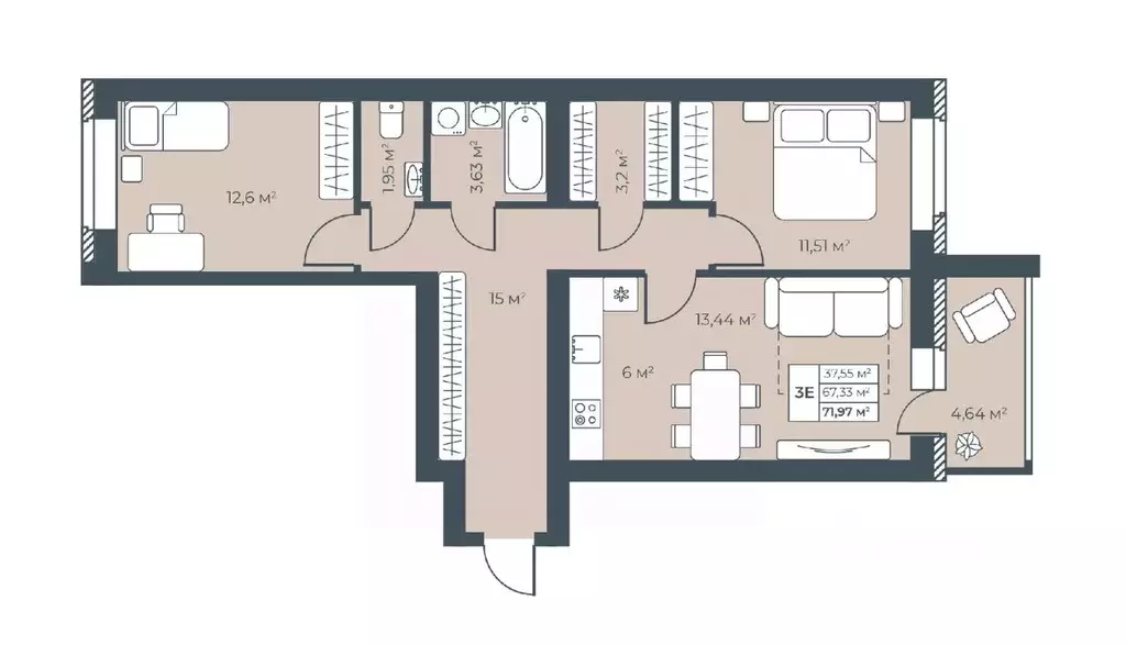 3-к кв. Нижегородская область, Выкса инженера Шухова кв-л,  (71.97 м) - Фото 1