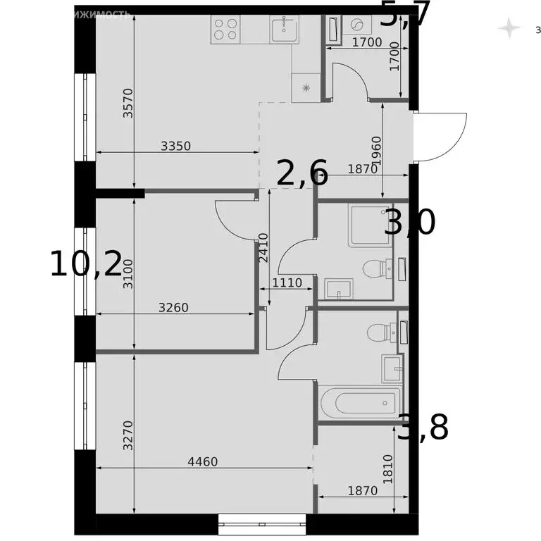 2-комнатная квартира: Казань, ЖК Фриссон (61 м) - Фото 1