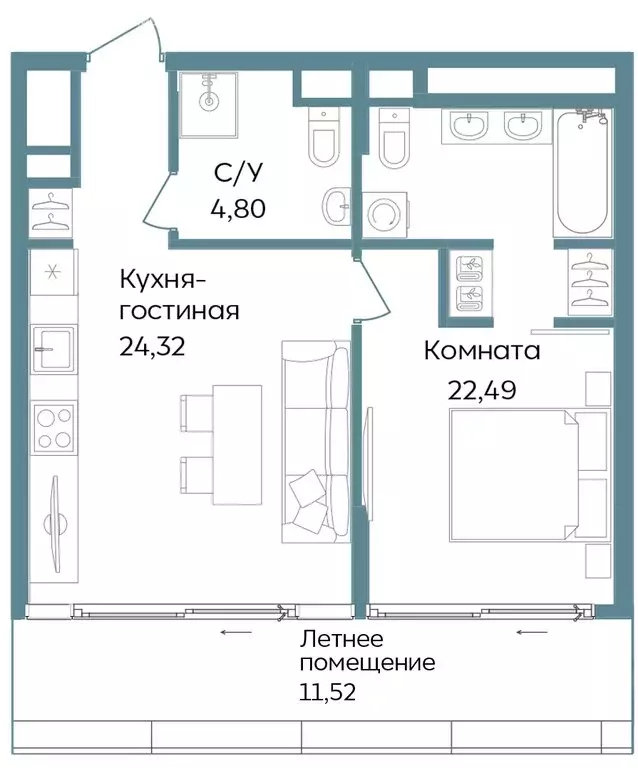 2-комнатная квартира: Саки, курортный кластер Темпо (63.13 м) - Фото 0