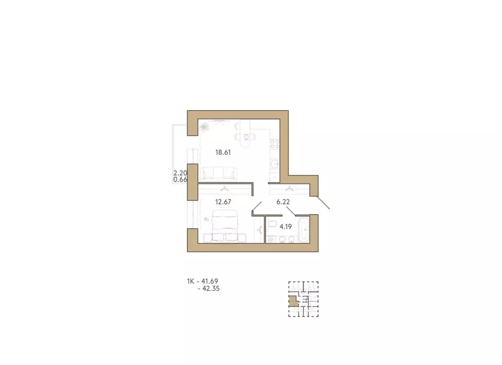 1-комнатная квартира: Пенза, 2-й проезд Свердлова, 25А (42.35 м) - Фото 1