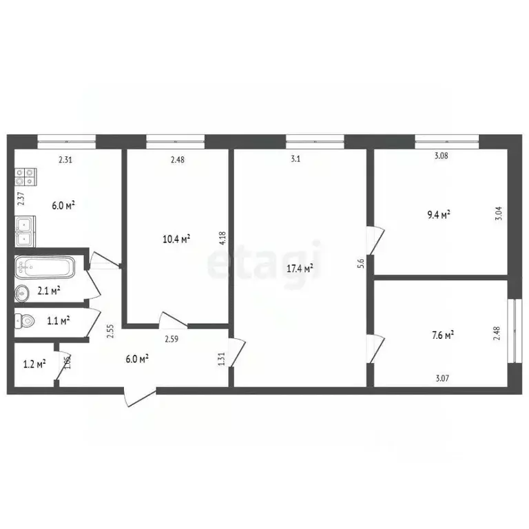 4-к кв. Томская область, Северск Лесная ул., 7 (61.2 м) - Фото 1