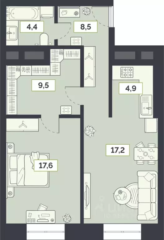 2-к кв. Москва Староалексеевская ул., 5А (62.1 м) - Фото 0
