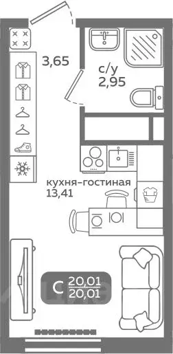Студия Тюменская область, Тюмень ул. Заполярная, 9/2 (20.01 м) - Фото 0